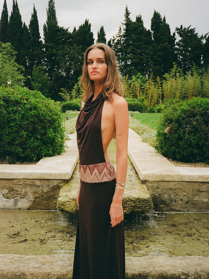 Skyla maxi dress with open back - Brown