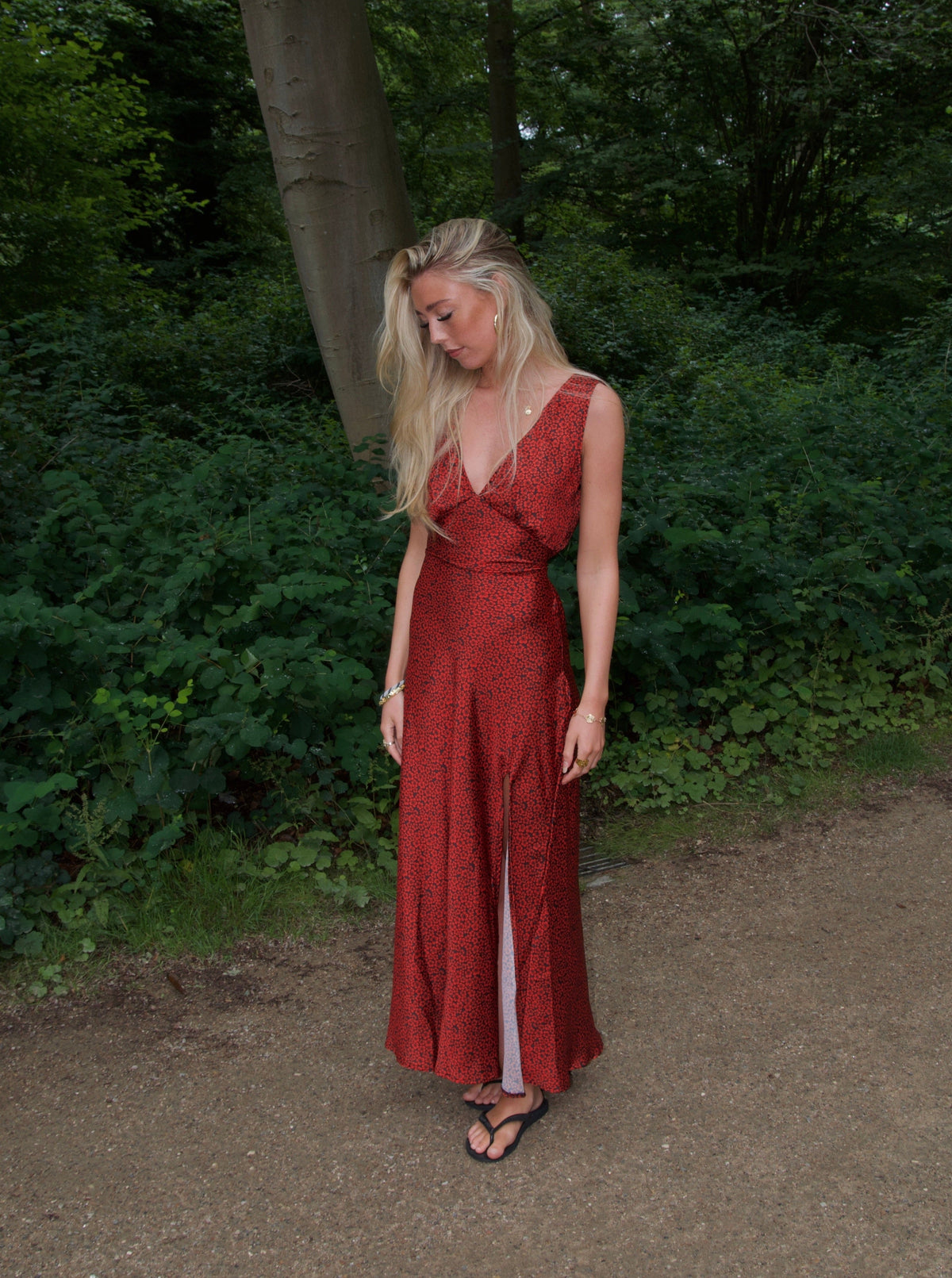 Marielle dress with flowers - Black/red