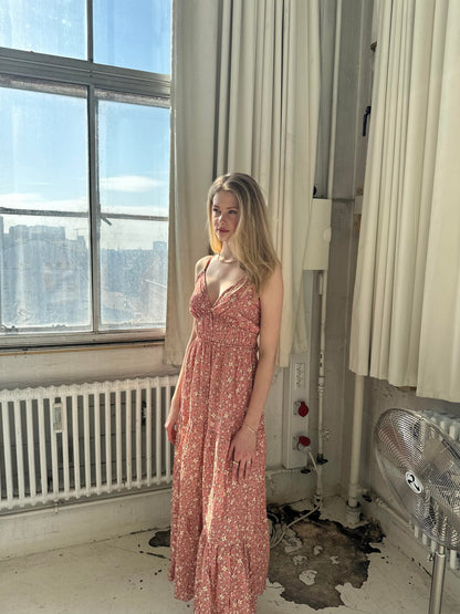 Kimora maxi dress with flowers - pink