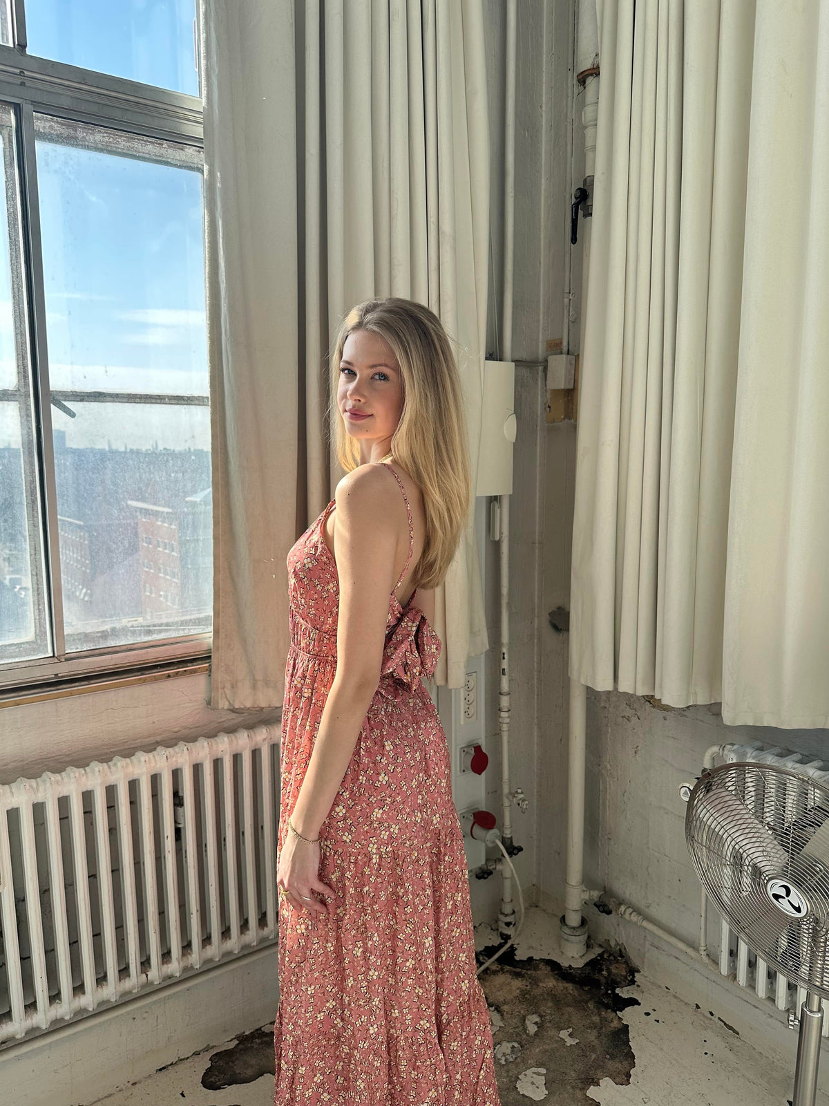Kimora maxi dress with flowers - pink