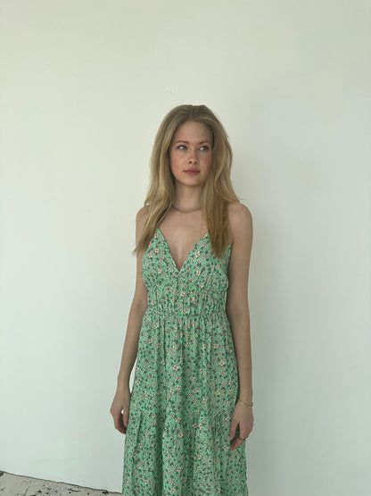 Kimora maxi dress with flowers - green