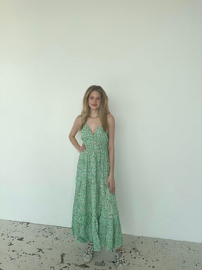 Kimora maxi dress with flowers - green