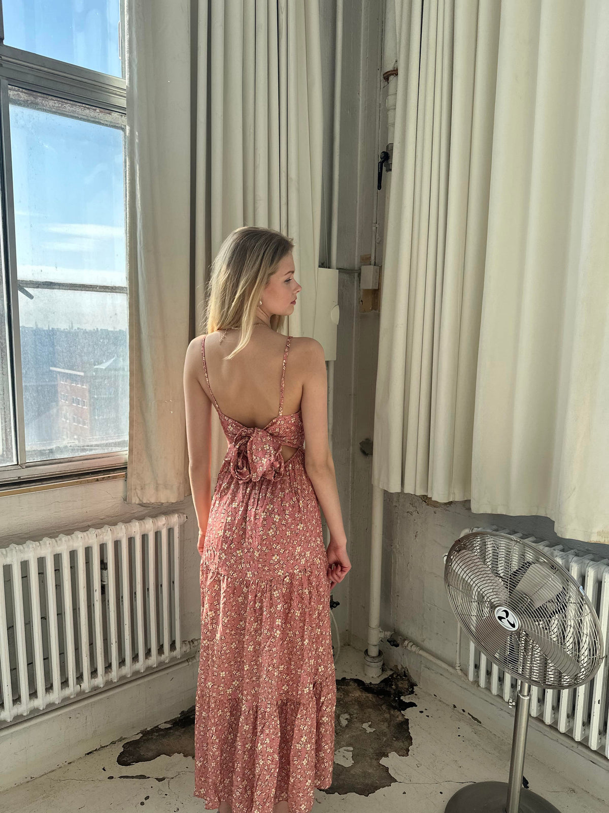 Kimora maxi dress with flowers - pink