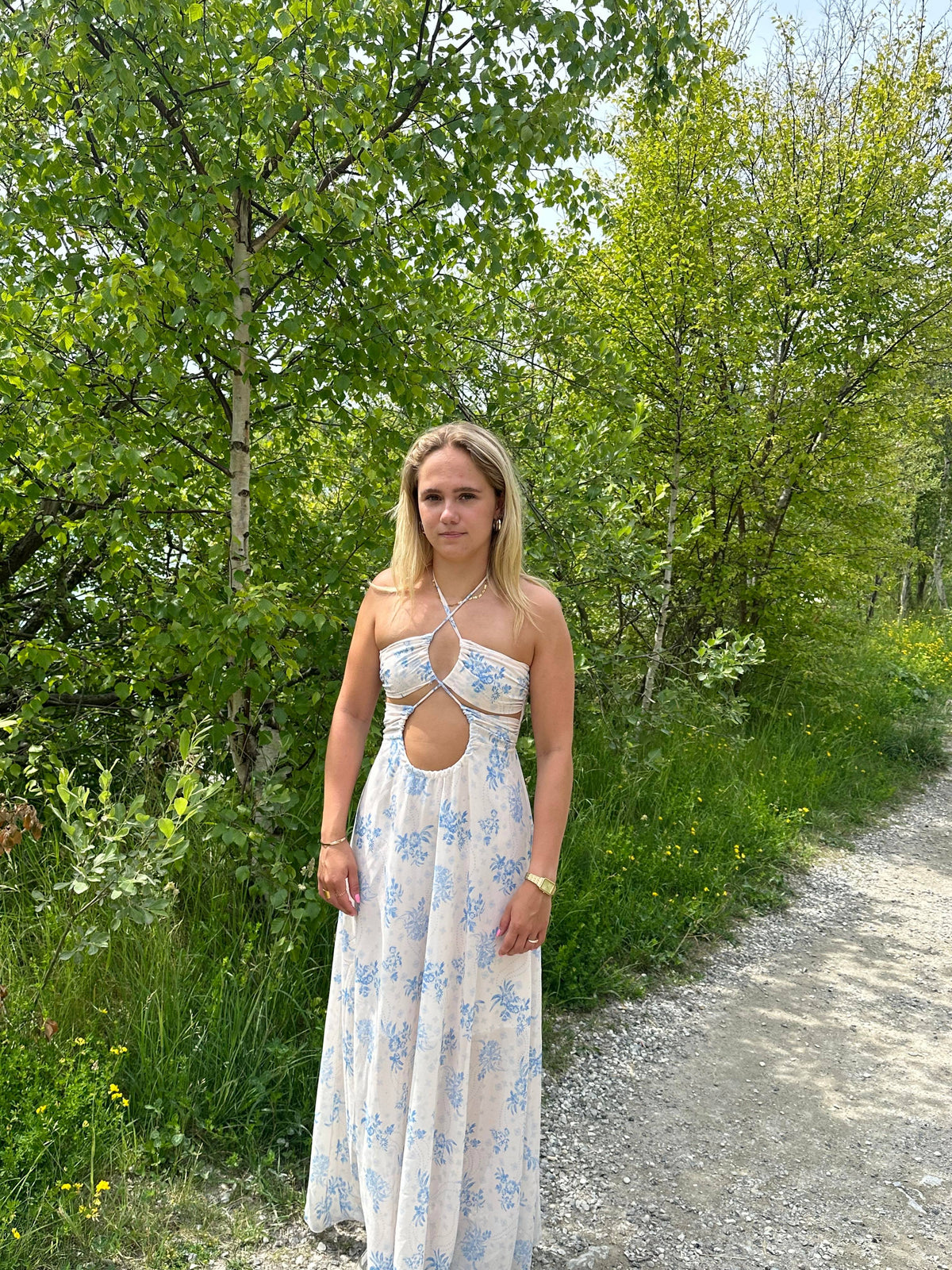 Asti dress with blue flower print