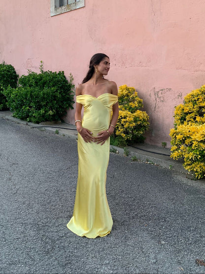 Andie off shoulder satin dress - Yellow