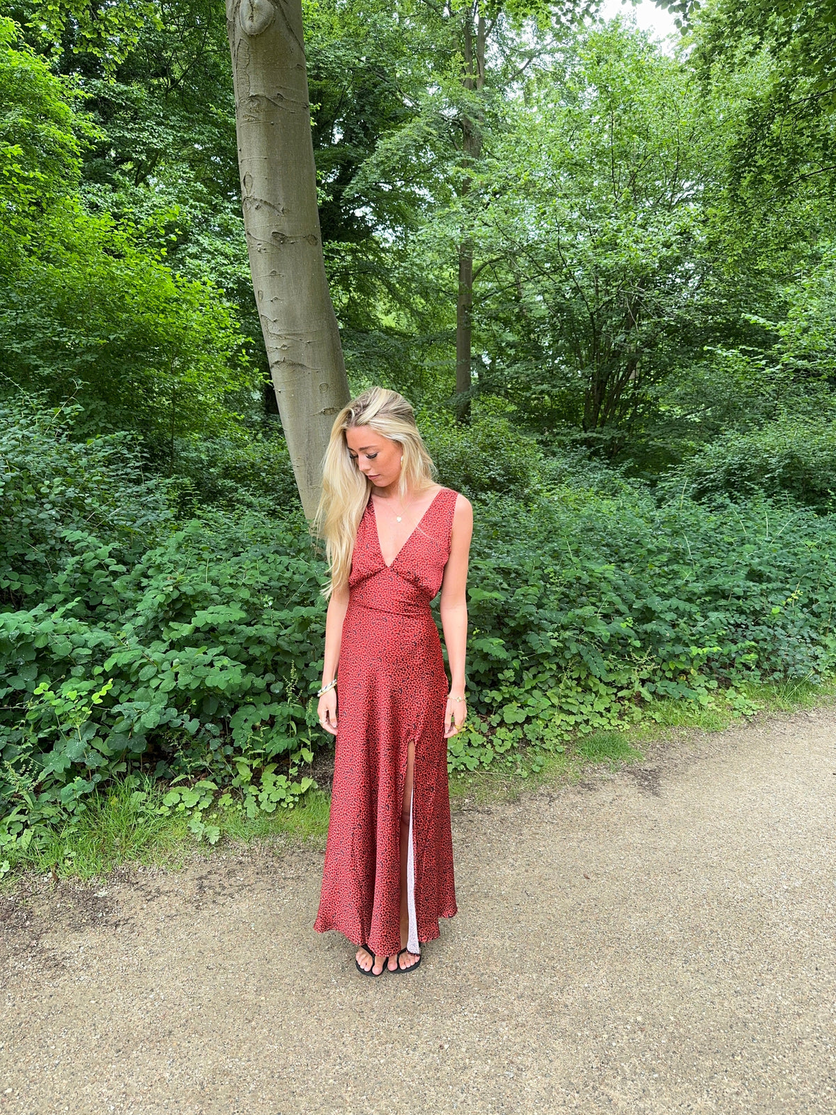 Marielle dress with flowers - Black/red