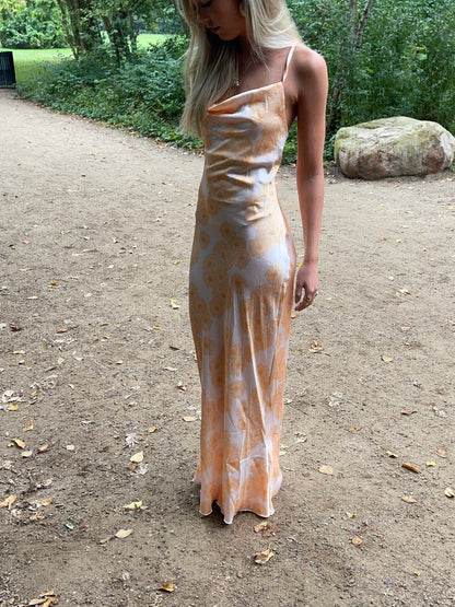 Charline satin dress - White/orange