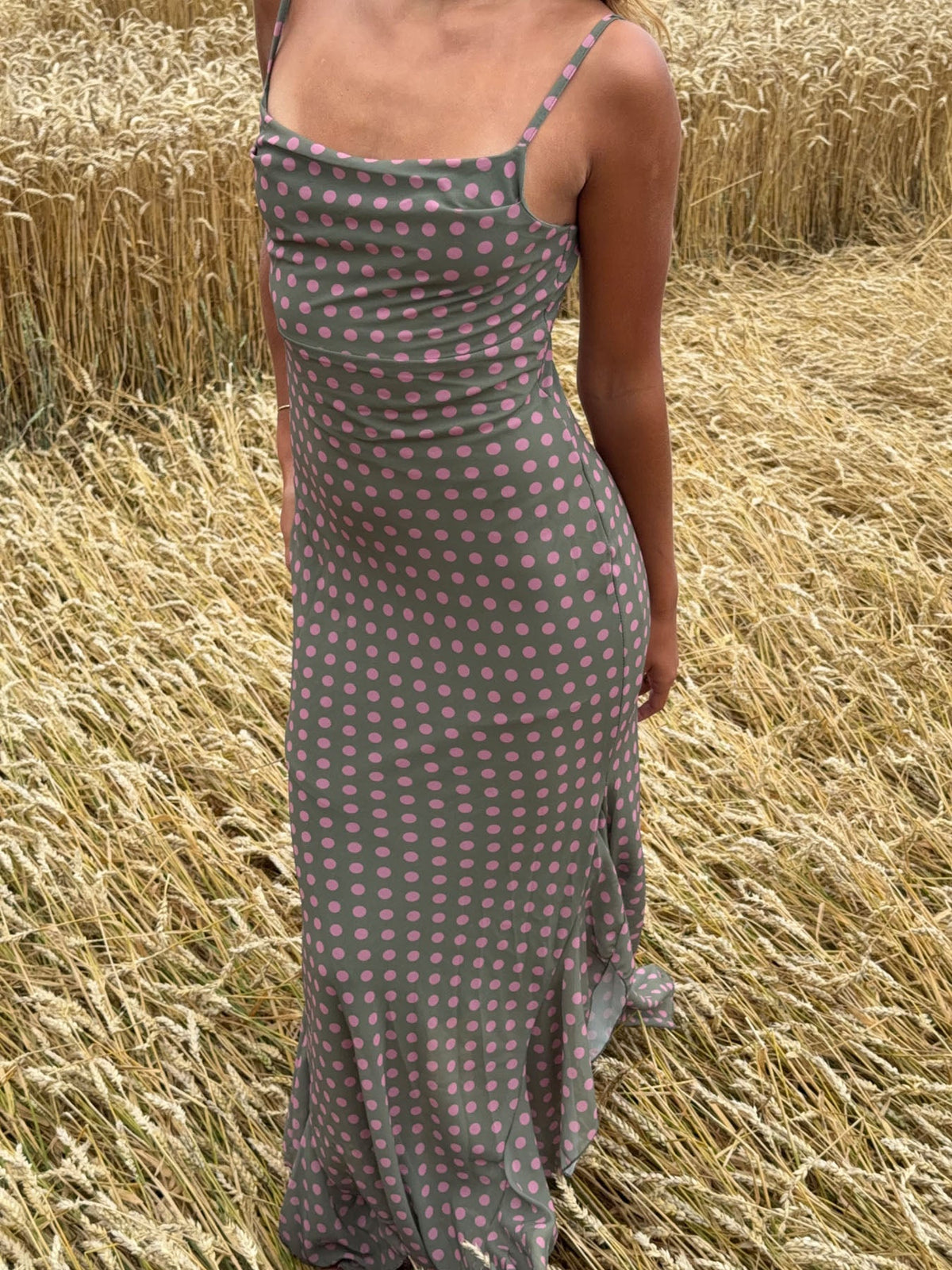 Marisola dress with polka dots – Khaki/Pink