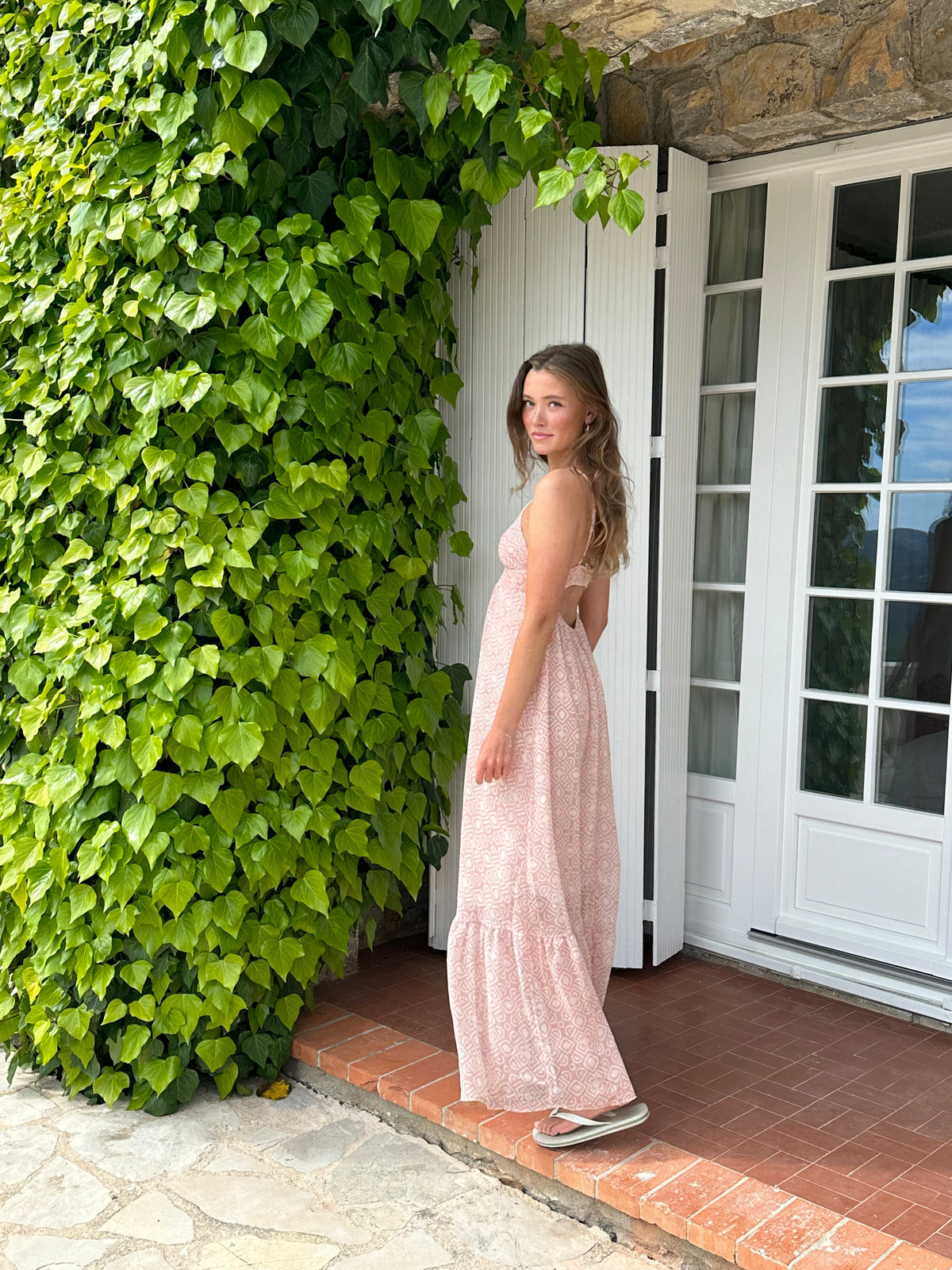 Magdalina dress with pattern - White/pink