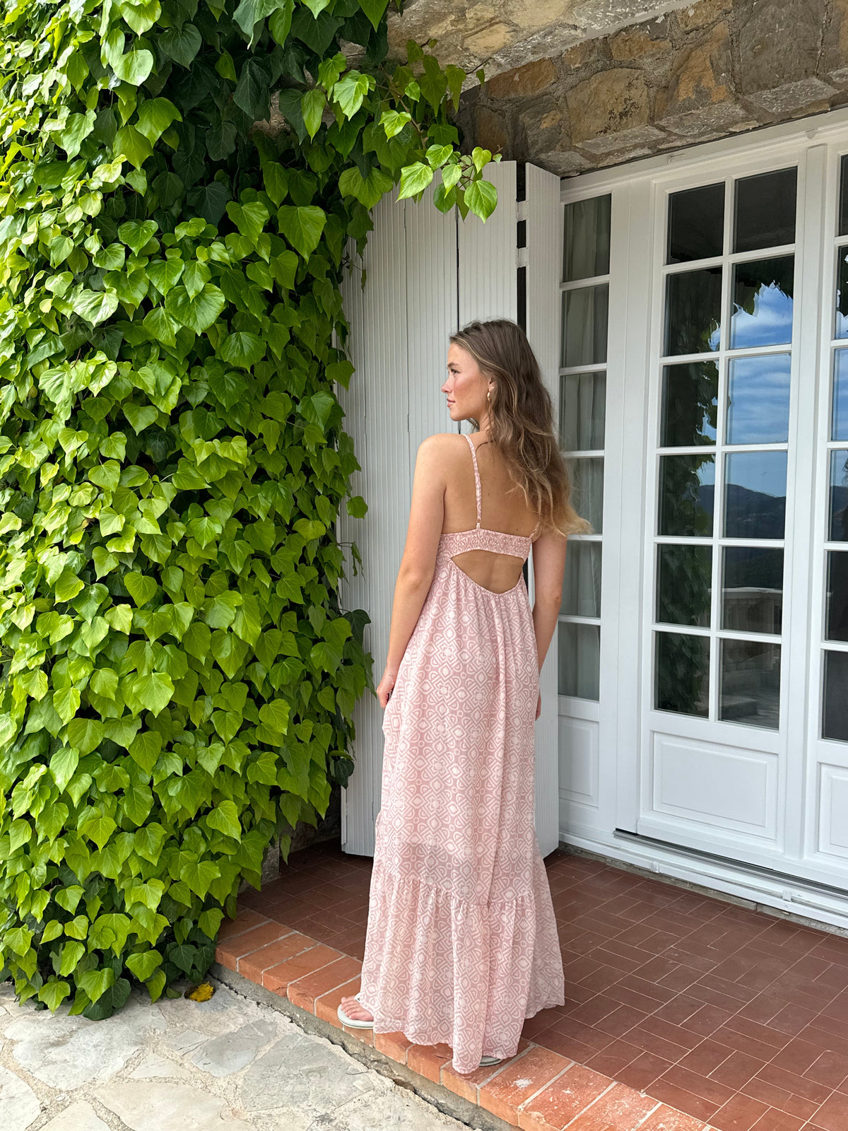 Magdalina dress with pattern - White/pink