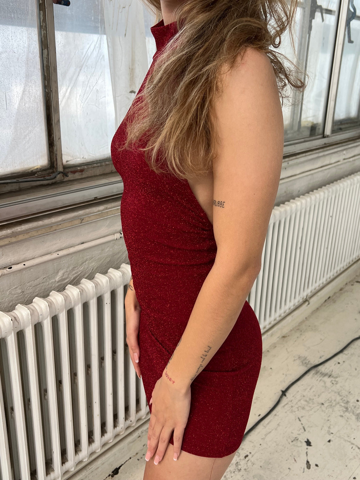 Lorraine halterneck glitter dress - Red