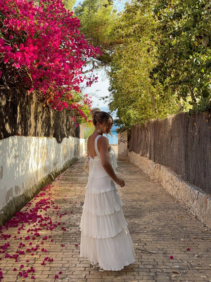 Daicy dress with ruffles - White
