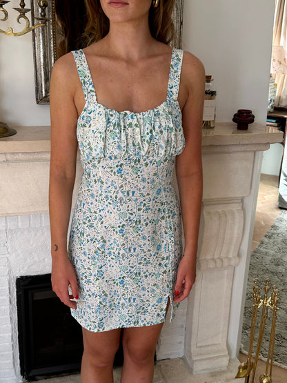 Elvalina dress with flowers - White/Blue