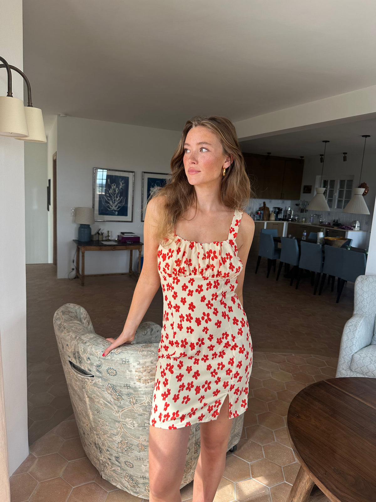Elvalina dress with flowers - Yellow/Red