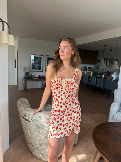 Elvalina dress with flowers - Yellow/Red
