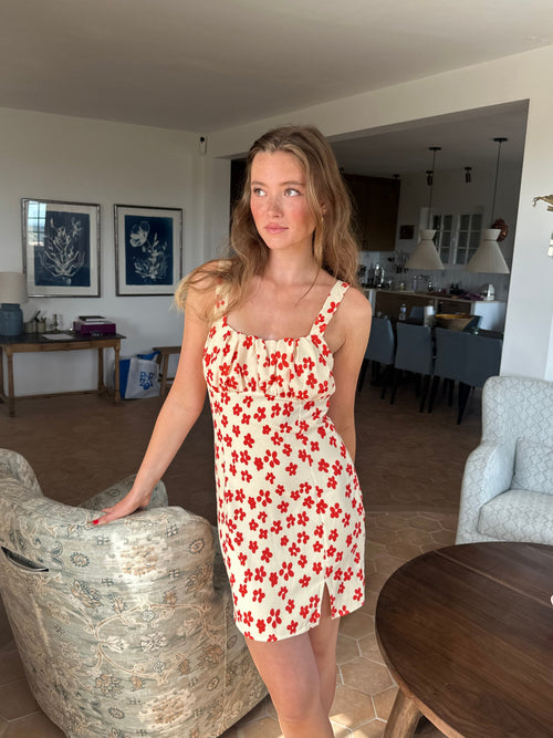 Elvalina dress with flowers - Yellow/Red
