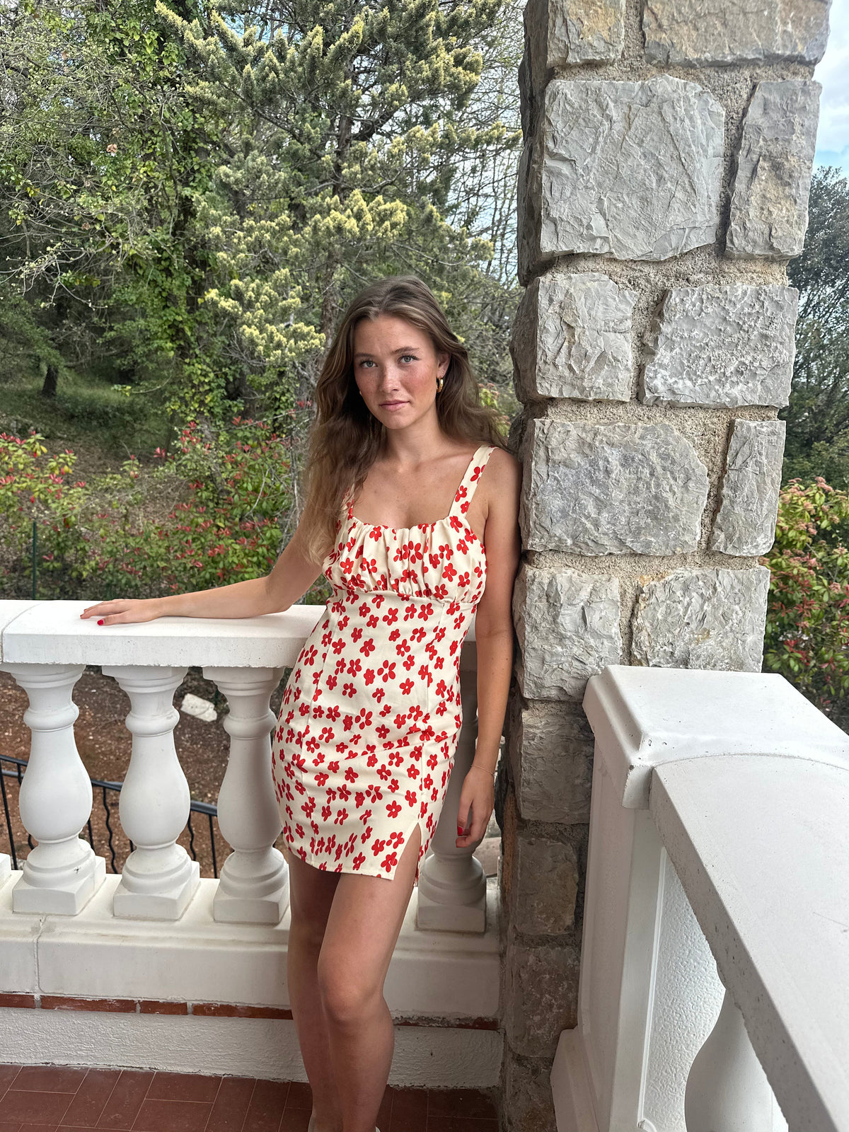 Elvalina dress with flowers - Yellow/Red