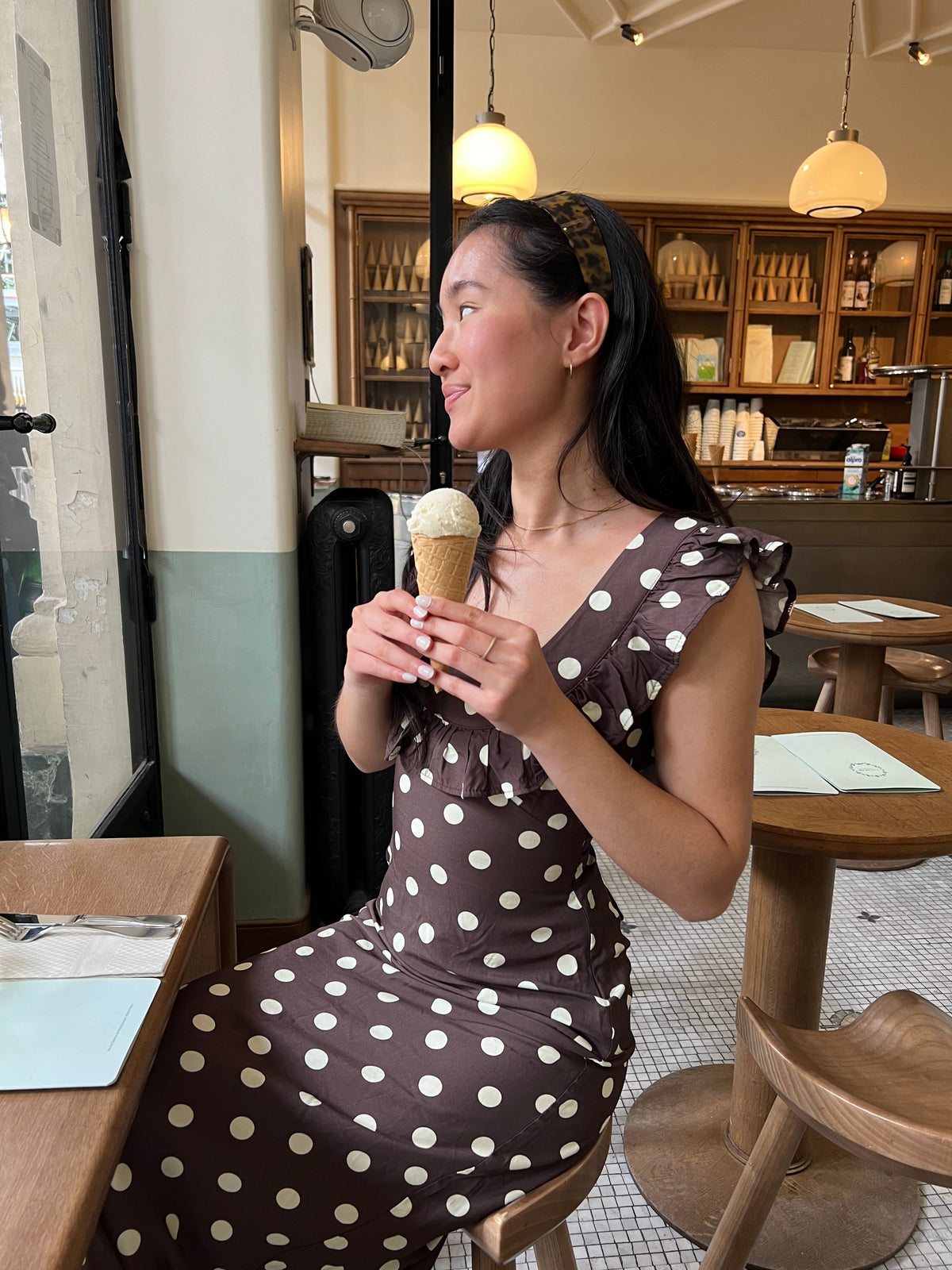 Luna dress with polka dots - Brown/yellow