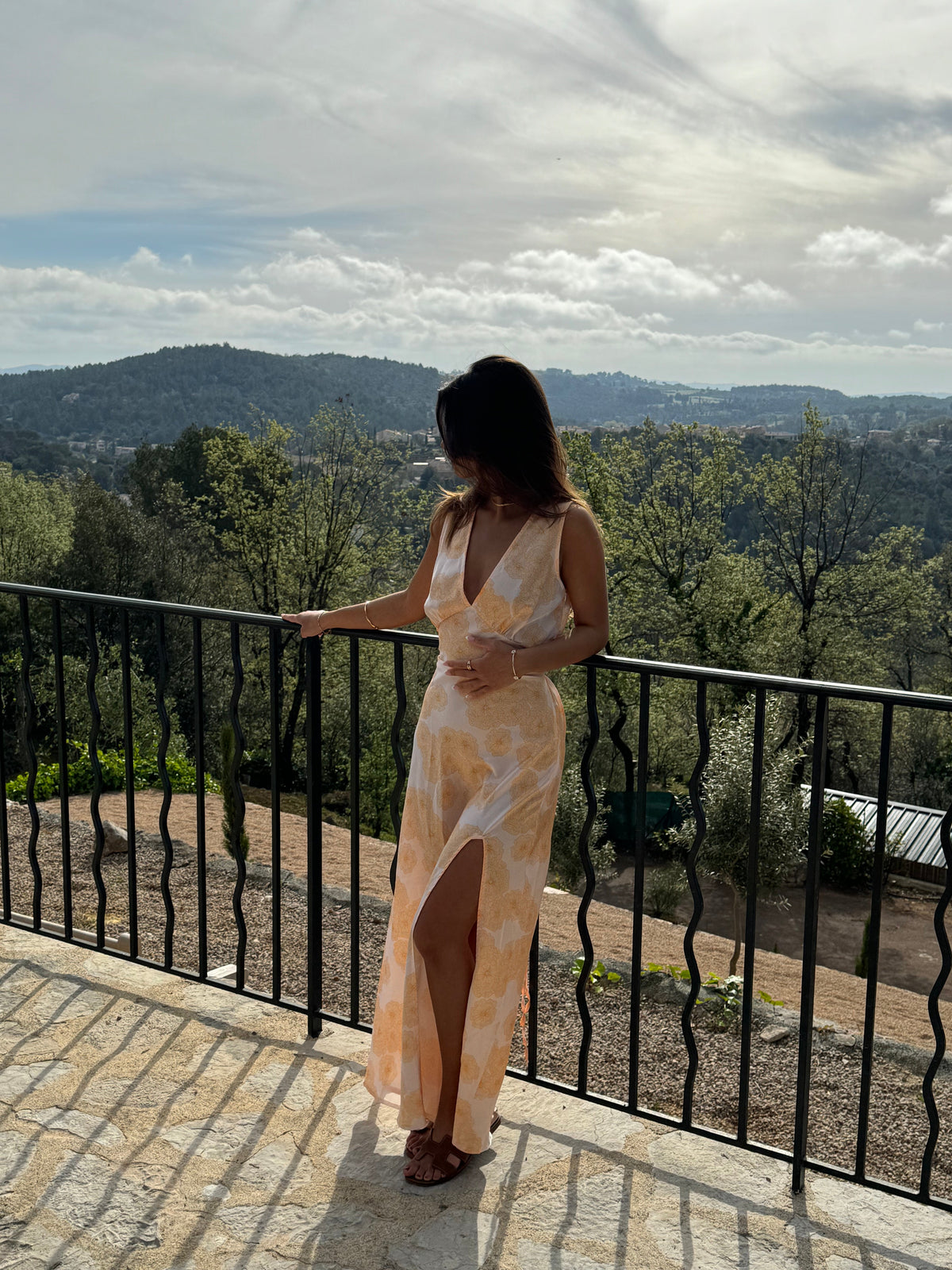 Marielle dress with flowers -  Yellow/orange
