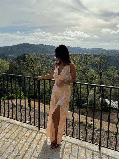 Marielle dress with flowers -  Yellow/orange