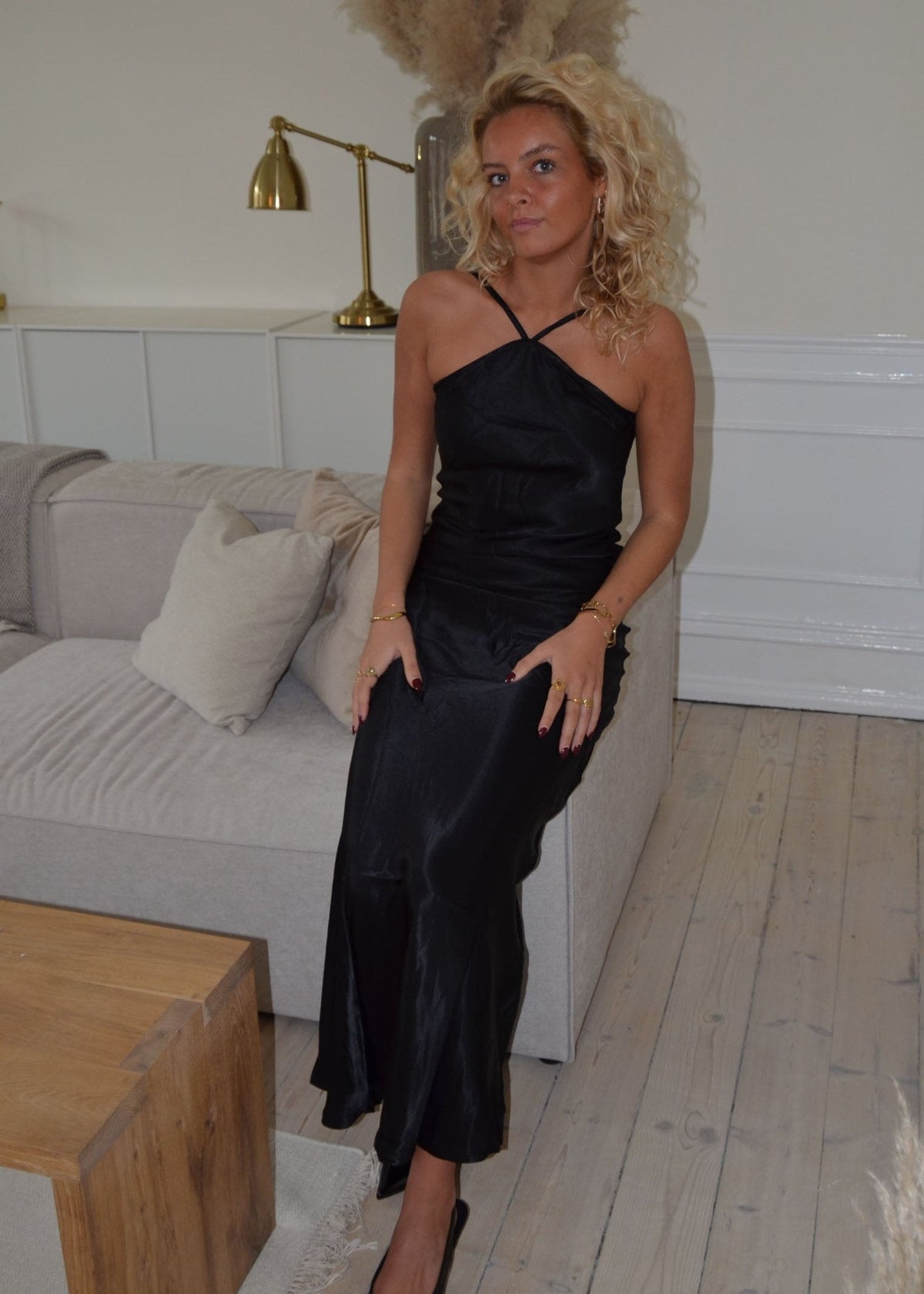 Kris maxi satin dress - Black