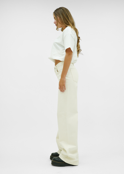 Mid waist super wide leg jeans crème (tall)