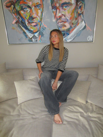 Almina knitted t-shirt with stripes - Black/white