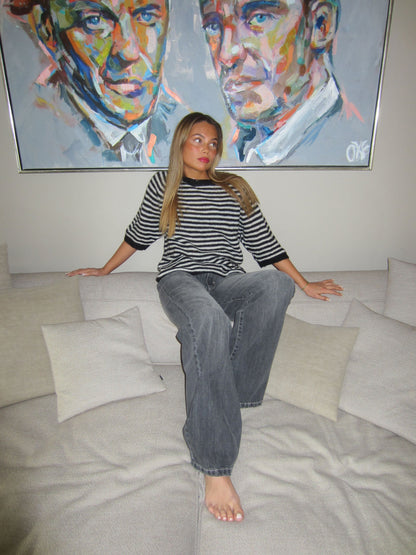 Almina knitted t-shirt with stripes - Black/white