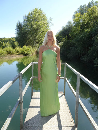 Talia halter satin dress - Green
