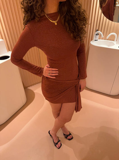 Dithea dress with wrap detail - Bronze