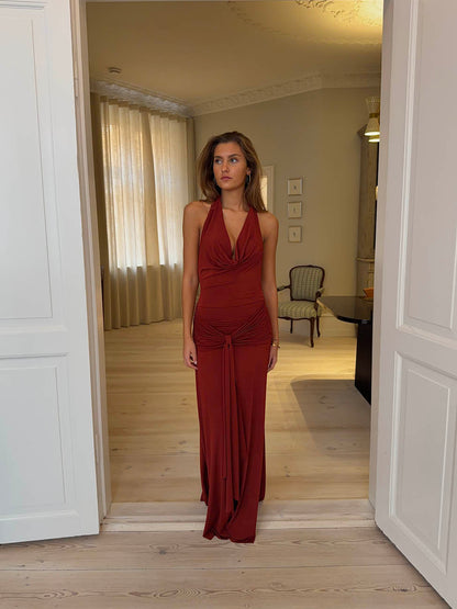 Redina dress with open back - Rust