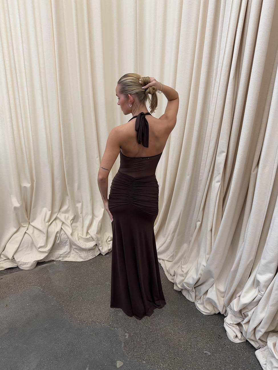 Lotina dress with tie detail - Brown