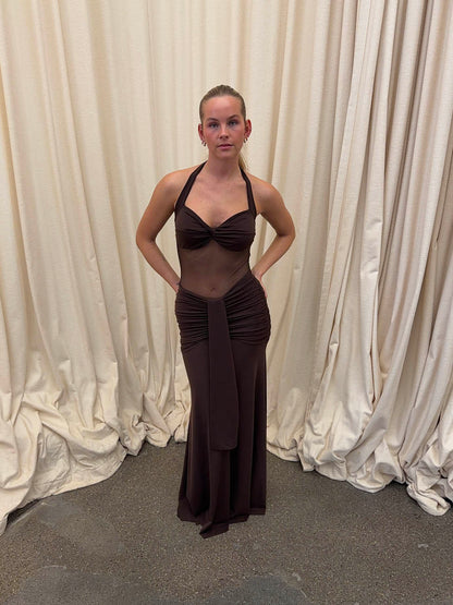 Lotina dress with tie detail - Brown