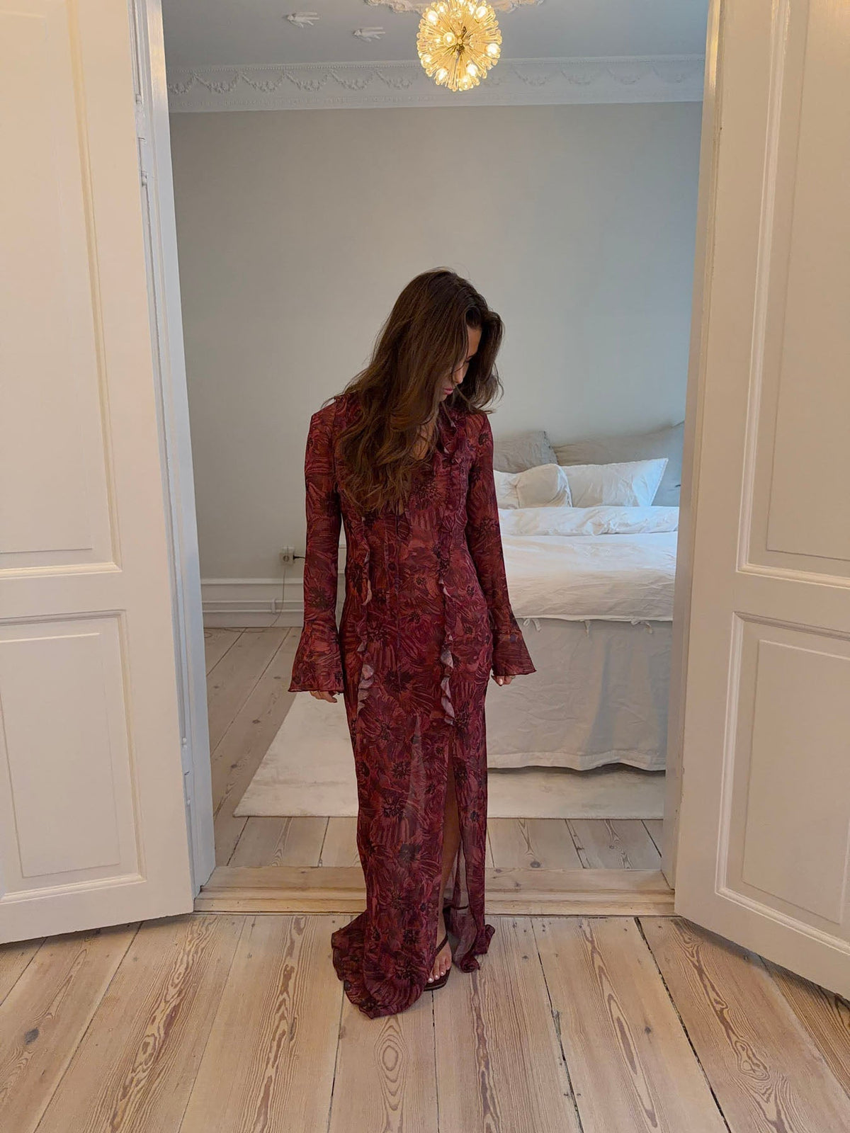 Amy maxi dress with flower pattern - Purple/winered