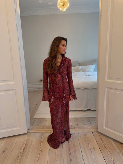 Amy maxi dress with flower pattern - Purple/winered