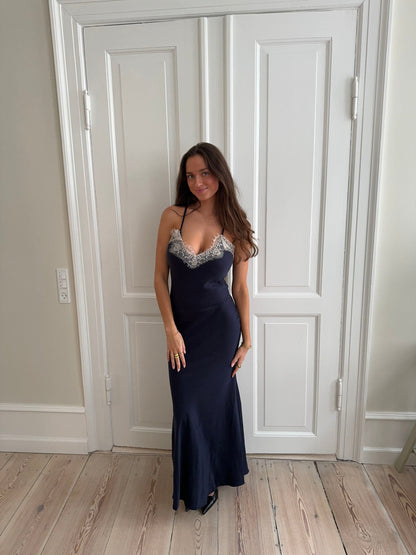 Tena dress with lace details - Navy/white
