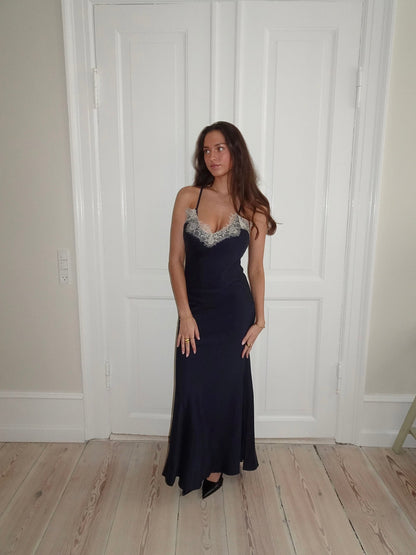 Tena dress with lace details - Navy/white