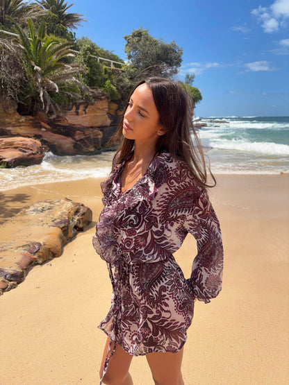 Rose dress with ruffles - Purple/white