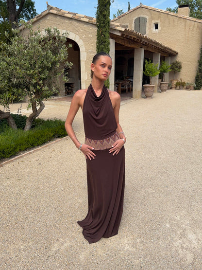 Skyla maxi dress with open back - Brown
