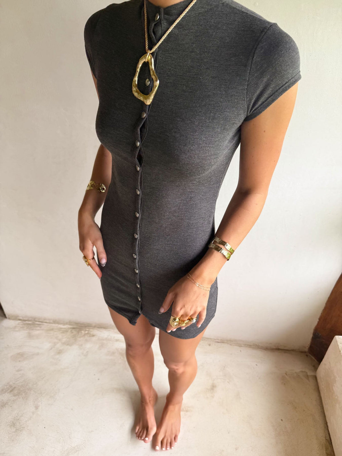 Scandivv dress with buttons - Grey