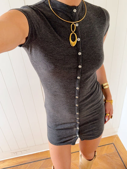 Scandivv dress with buttons - Grey