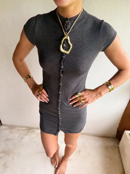 Scandivv dress with buttons - Grey