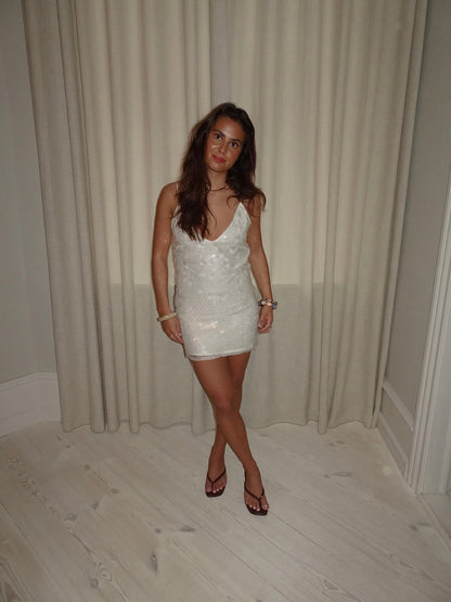 Shena dress with sequins - White