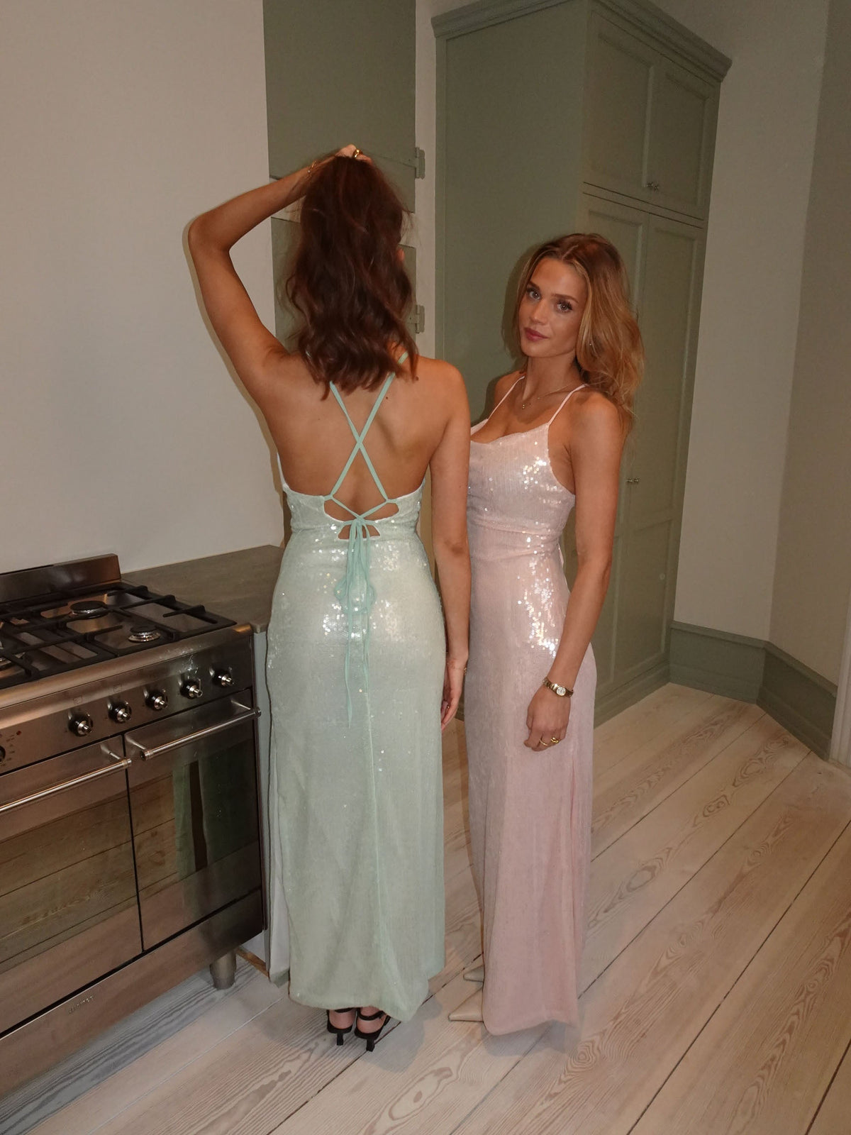 Jullie dress with sequins - Sage green