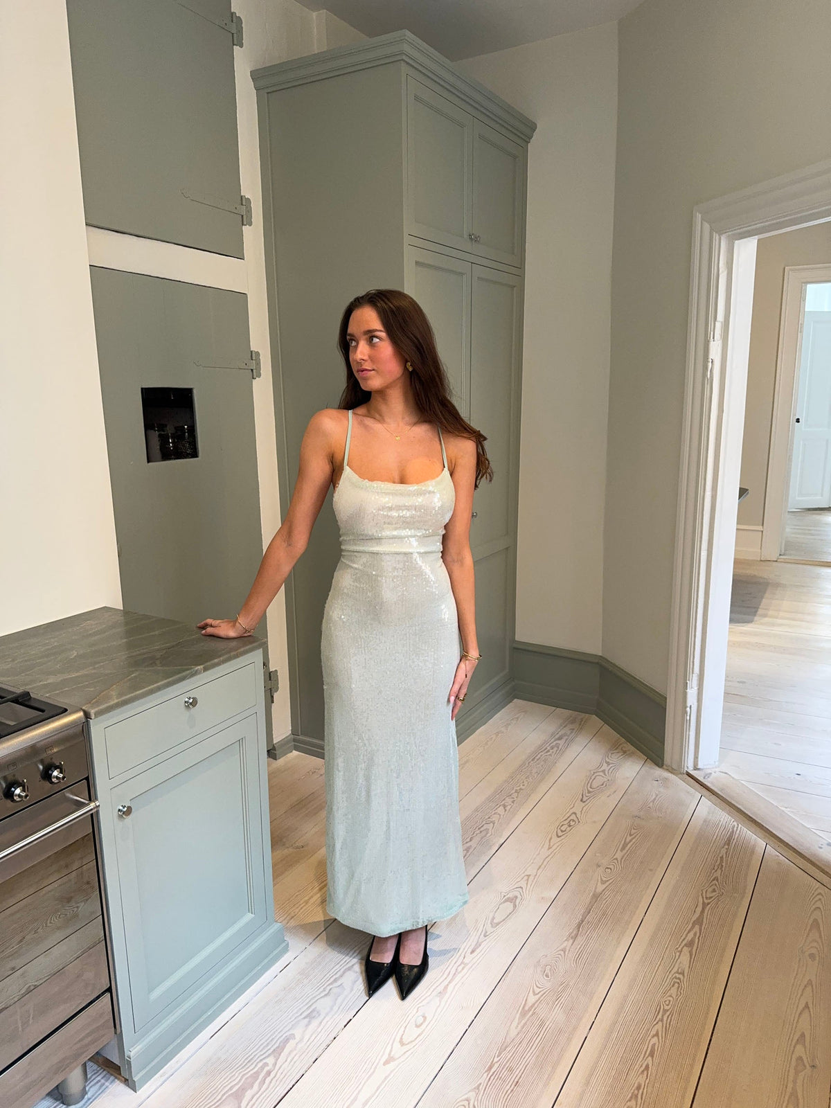 Jullie dress with sequins - Sage green