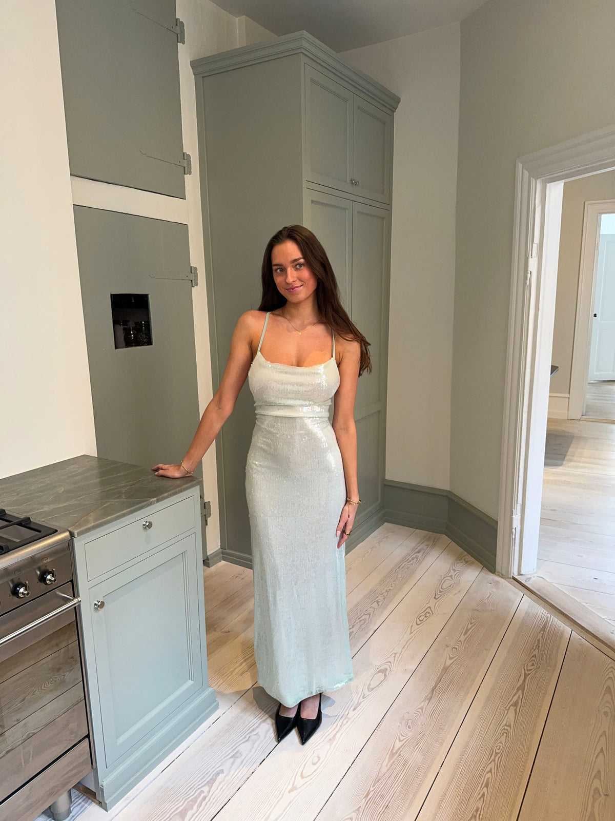 Jullie dress with sequins - Sage green