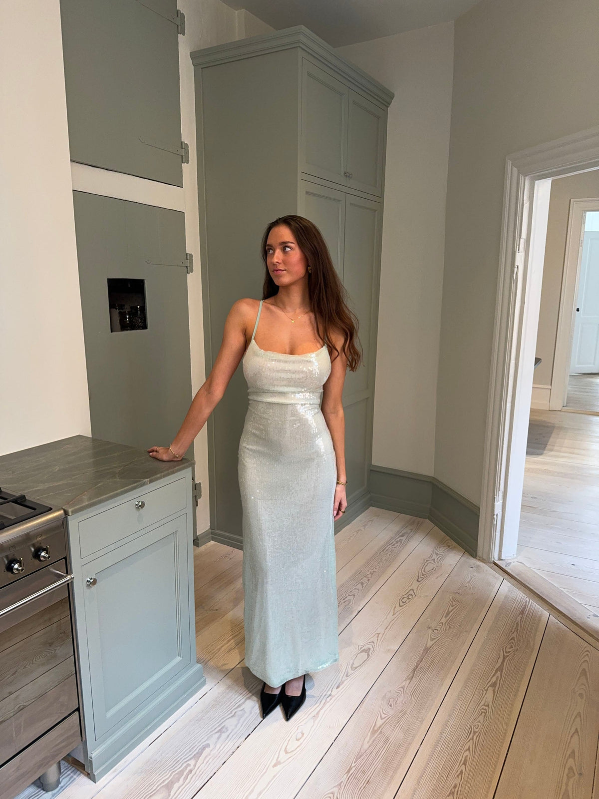 Jullie dress with sequins - Sage green