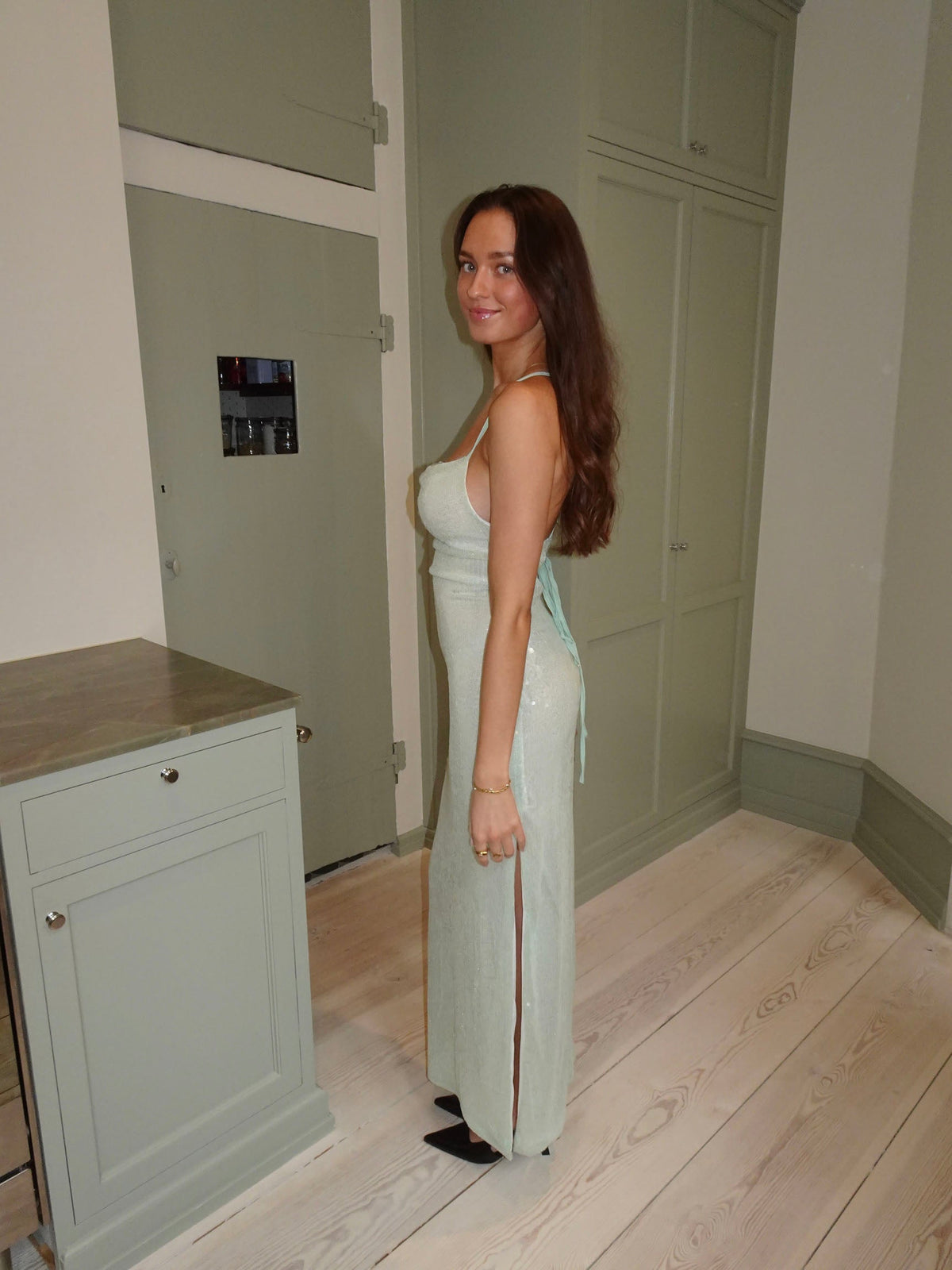 Jullie dress with sequins - Sage green
