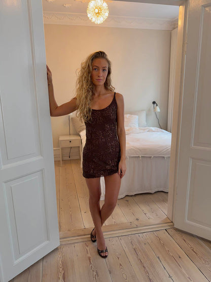 Brutona dress with sequins - Brown