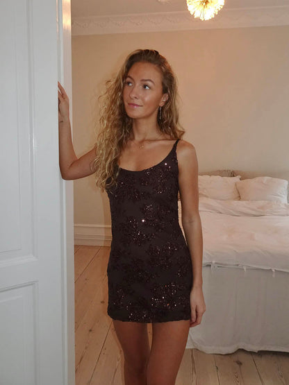 Brutona dress with sequins - Brown
